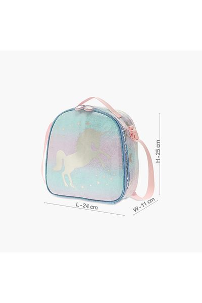 Juniors Unicorn Print Lunch Bag with Adjustable Strap and Zip Closure