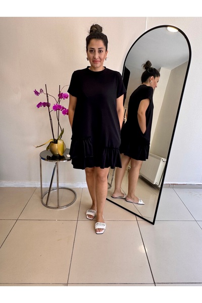 Arzu Yıldırım Butik Kısa Penye Volanlı Fırfırlı Sıfır yaka Kısa Kollu Elbise