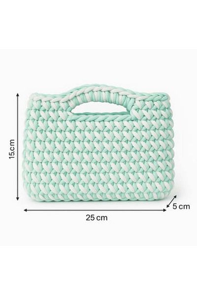 Qielle Combed Cotton Thread Mint Green White Hand Knitted Clutch Bag