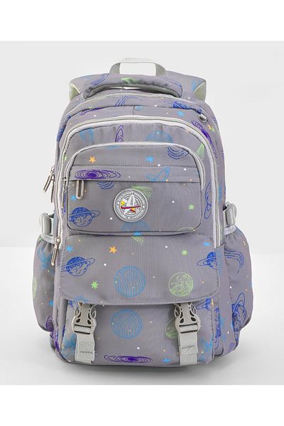 Bonfino Bonfino School Bag Space Themed, Padded Straps, Chest Strap, Purple - 17 Inches