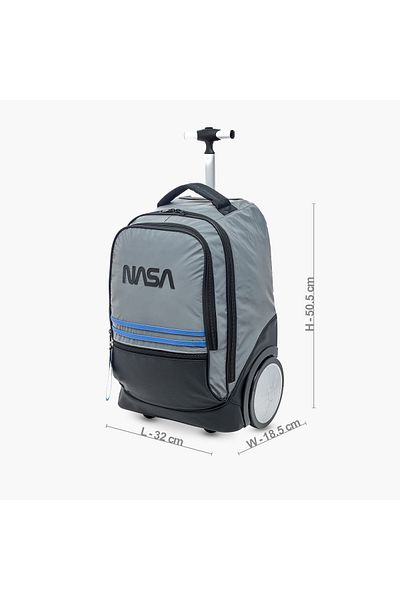 Nasa Logo Print Big Wheel Trolley Backpack with Retractable Handle - 20 inches