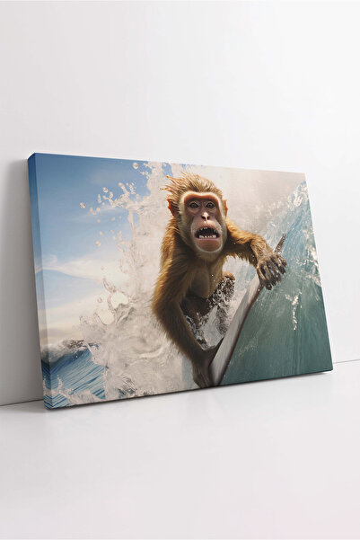 KOSS Dijital Pictură pe pânză cu maimuță care surfează, pictură cu maimuță fericită, pânză pentru sport în aer liber, imprimare HD