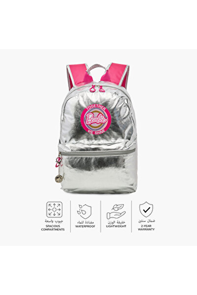 mattel Barbie Logo Print Backpack with Adjustable Straps and Zip Closure - 17 inches