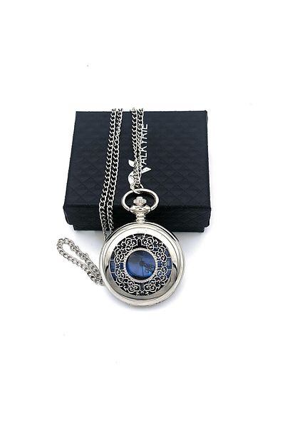 valkyrie Vintage Boxed Midnight Blue Retro Chain Pocket Watch - Gift Watch Silver