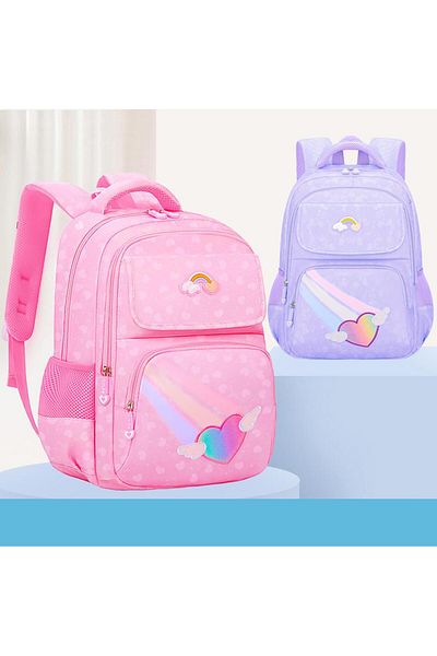 Bonfino Bonfino School Bag, Rainbow and Love Theme, Pink - 17 Inches