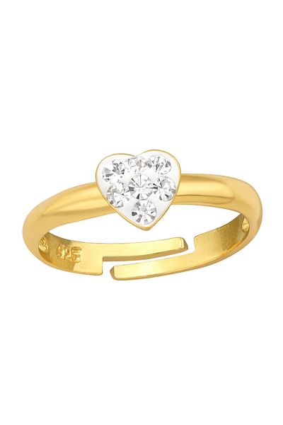 Sophia Collection Inel copii argint 925 placat cu aur 24K, model inima cu cristale albe nr 43