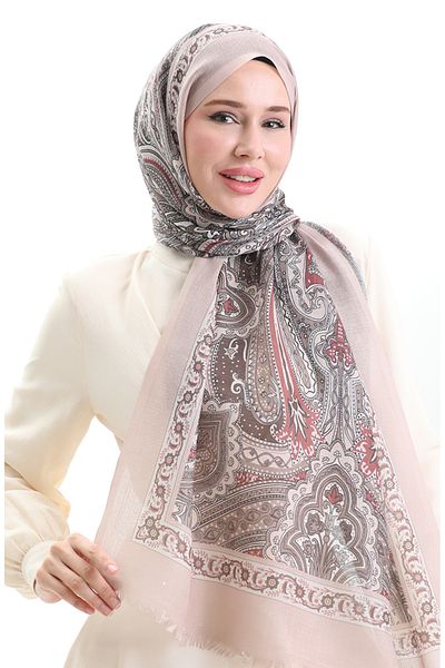 sefamerve Ethnic Pattern Cotton Shawl 90184-06 Powder Khaki