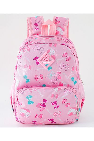 Fab N Funky All Over Bow Printed Backpack, Adjustable Shoulder Strap, Pink - 14 Inches