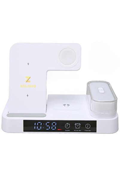 Z Zeleno Încărcător wireless 3 în 1 cu lampă de noapte RGB, ceas digital și alarmă, încărcare rapidă 15W, încărcător universal