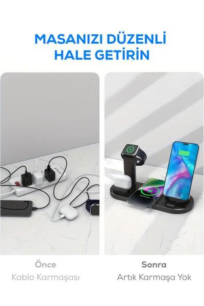 Genel Markalar 4'ü 1 Arada Kablosuz Çok İşlevli Şarj İstasyonu – Telefon, Akıllı Saat, Kulaklık Uyumlu
