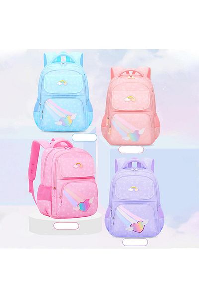 Bonfino Bonfino Backpack, Rainbow Theme, Large Capacity, Waterproof, 6 Years+, 17 Inches - Assorted