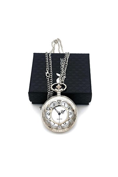 valkyrie Vintage Retro Roma Rakamlı İşlemeli Cep Köstekli Saat Gümüş