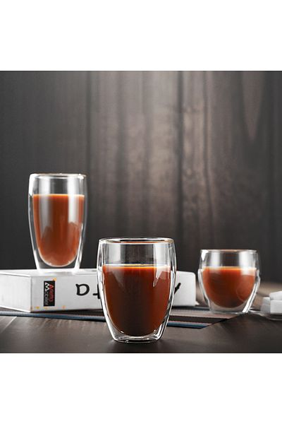 RAHEL Double-walled glass cup, heat-resistant, with modern design, capacity 450 ml