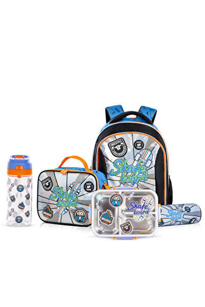 Eazy Kids 17" Set of 5 Backpack w/ Water Bottle, Lunch Box, Lunch Bag and Pen...