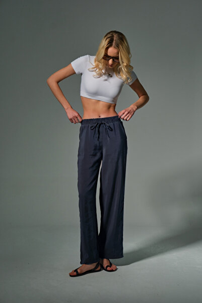 Domoda High Waist, Non-Stick Draped Fabric Elastic Palazzo Wide Leg Women's Cupro Pants @Kupra