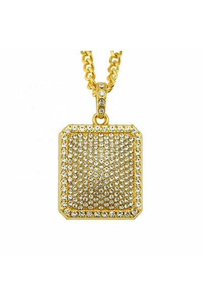 xUPING - Chain with Pendant Plate, Iced Out Zircon Stones, 18K Gold-Plated, Golden