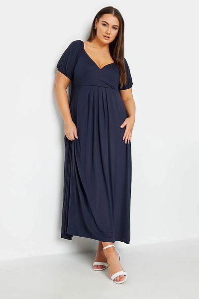 Stil Diva Plus Size Chest Low-Cut V-Neck Elastic Waist Maxi Dress 302970