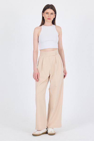 Rays Beige Palazzo Trousers with Velcro Closure Detail 1615