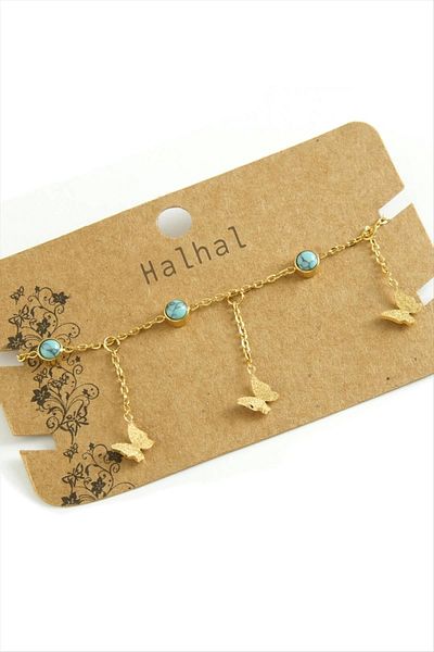 Silahlı Tower Butterfly Luxury Steel Anklet