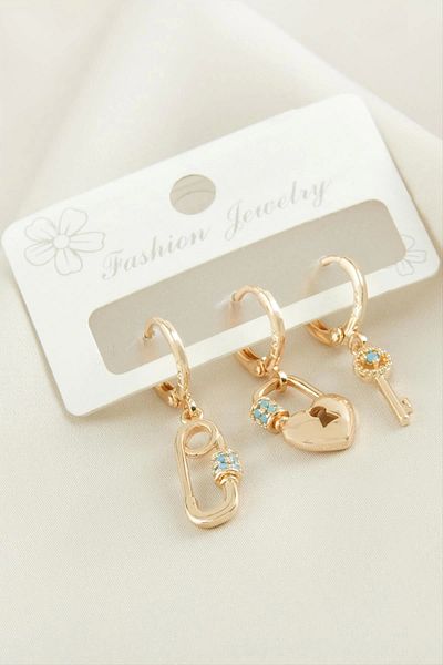 AC BOX 3 Pieces Heart Zircon Stone Earrings