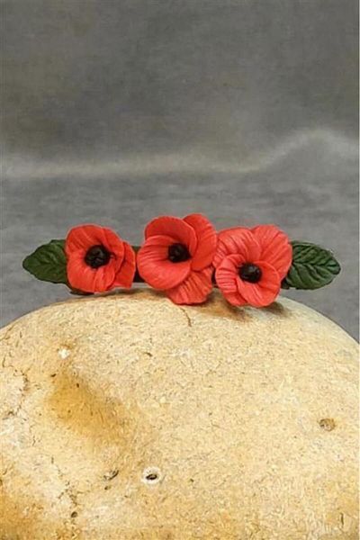 Uretti - Hülya 6683 8385 Handmade Polymer Clay Red Poppy Flower Designed Hair Clip / 8 cm