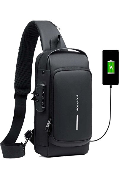 FASHION حقيبة كتف رياضية مضادة للسرقة للرجال، مزودة بشحن USB، مقاومة للماء