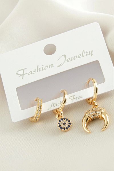 Enseb 3 Pieces Crescent Zircon Stone Earrings