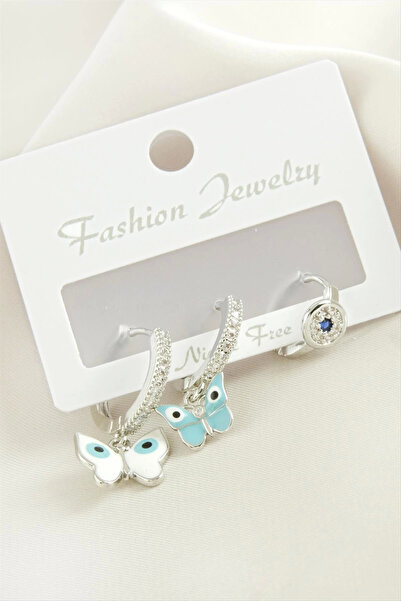 Eco Lounge 3 Pieces Butterfly Zircon Stone Earrings