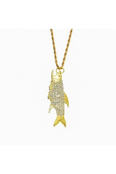 Tessero Rope Hip Hop Pendant Necklace with Fish Shape, Gold-Plated Stainless Steel, Tessero