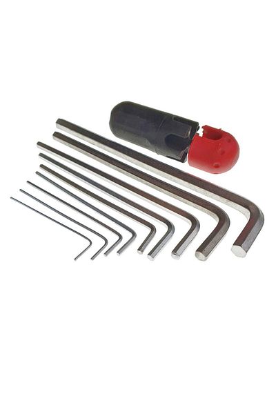 Diverse Set of 9 Allen keys, with handle, 1.5 / 2 / 2.5 / 3 / 4 / 5 / 6 / 8 / 10 mm, length 80 - 210 mm