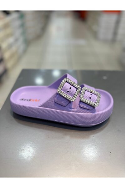 Akınal Bella Papuci de zi cu zi pentru femei cu cataramă dublă cu detaliu de piatră