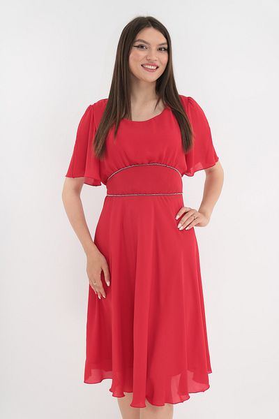 Vanessa Line RO Red wrap dress with silver beads at the waist