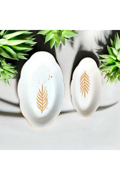 devigo Set of 2 Handmade Patterned Serving Plate Presentation Plate Orange Spike Pattern