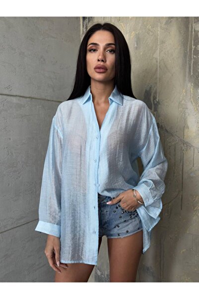 MODA BEDENLİ MAVİ TÜL GÖMLEK