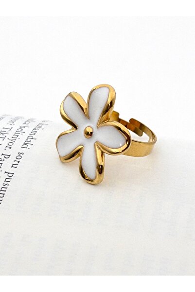 Siya Silver Tarnish Free Steel Enamel Adjustable Asymmetric Flower Ring - 2 C...