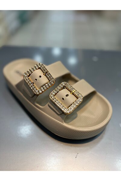 Akınal Bella Stone Detailed Double Buckle Women's Daily Slippers