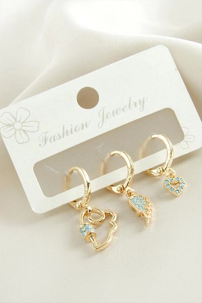 Enseb 3 Pieces Wing Zircon Stone Earrings
