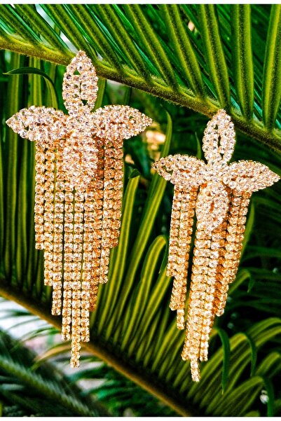 Monalisa Home أقراط فستان سهرة فاخرة من حجر الزركون باللون الأصفر