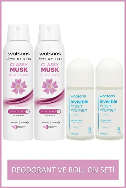 Watsons Invisible Fresh 48 Saat Etkili Roll-on 2x50ml Ve Classy Musk Deo. Sprey Pudrasız 2x150ml