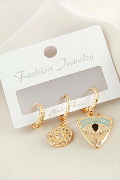 AC BOX 3 Pieces Eye Zircon Stone Earrings