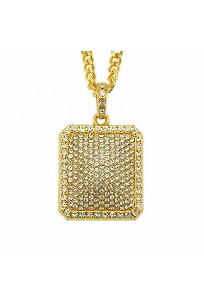 xUPING - Chain with Pendant Plate, Iced Out Zircon Stones, 18K Gold-Plated, Golden