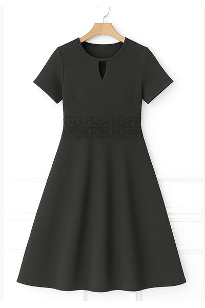 Little Visqon Women's Short Sleeve Round Neck Drop Detail Janjan Dress