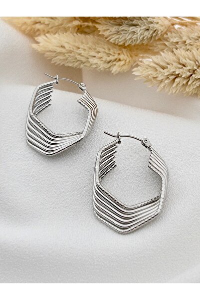 Siya Silver Kararmaz Çelik Altın Kaplama Geometrik Kadın Küpe