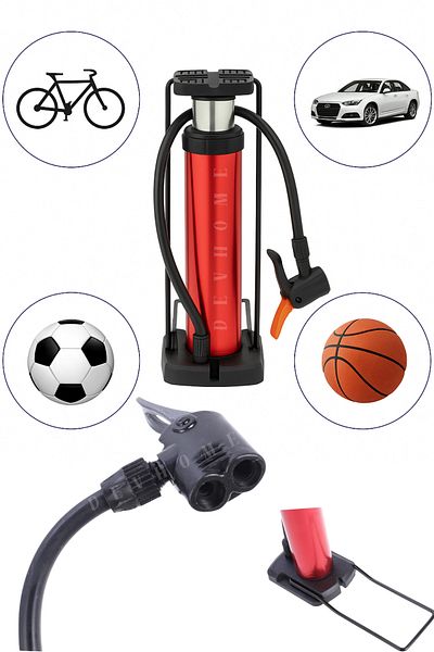 devhome Multi-Purpose Foot Pump |   Bicycle Car Motorcycle Football Ball Inflator Metal Pump with Pedal