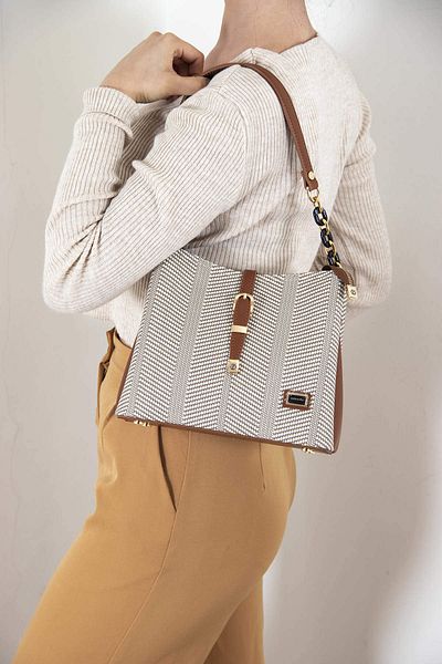 Silver Polo WOMEN'S BAG/SKIN LEATHERSilver Polo WHITE BROWN Shoulder Bag