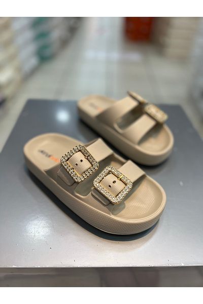 Akınal Bella Stone Detailed Double Buckle Women's Daily Slippers