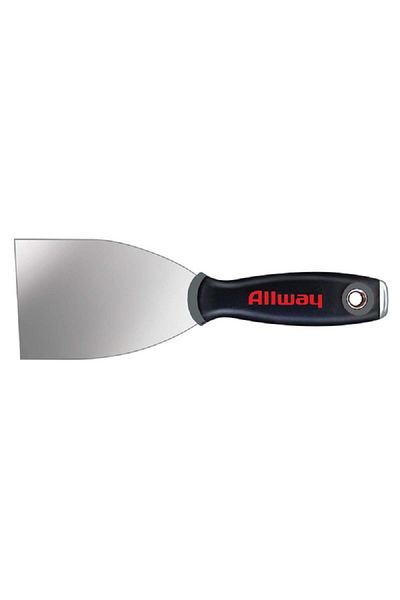 ALLWAY مكشطة حائط مرنة من الفولاذ الكربوني بمقبض ناعم باللونين الأسود والفضي مقاس 3 بوصات