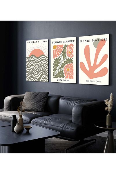 Hagen Pictură de perete cu aspect de cadru Picturi de bucătărie de calitate premium Pictură din 3 piese Pictură modernă Pictură boemă