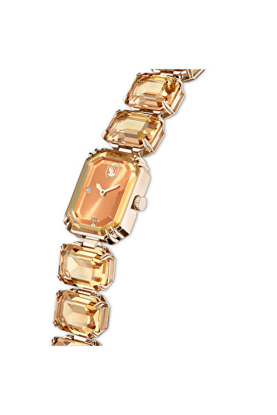 Swarovski Saat, Sekizgen kesim bileklik, Kahverengi, Şampanya altın rengi yüzey