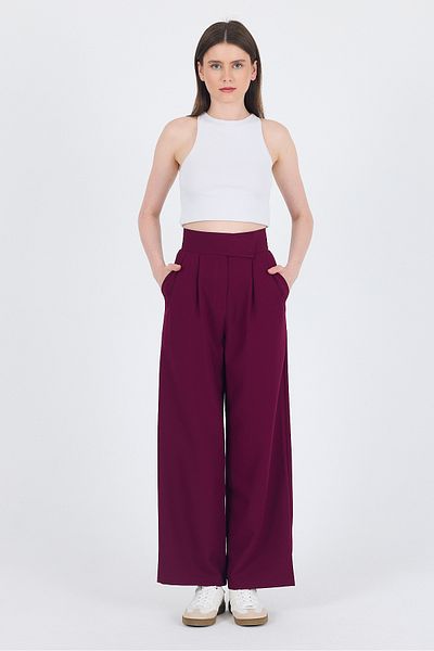 Rays Burgundy Velcro Closure Detailed Palazzo Trousers 1615